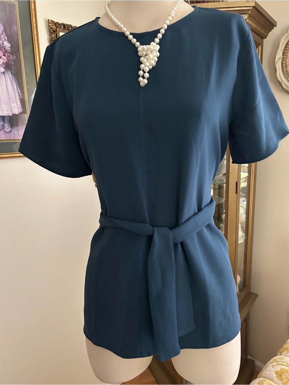 NWOT Ann Taylor Classic TieTop in Teal Sz L C:3024-6-5/19/26